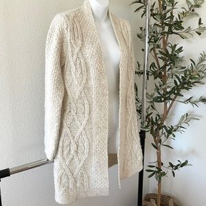 LOFT Wool Linen Blend Open Front Thick Knit Cardigan